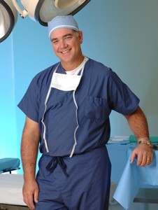 Surgeon wearing blue scrub