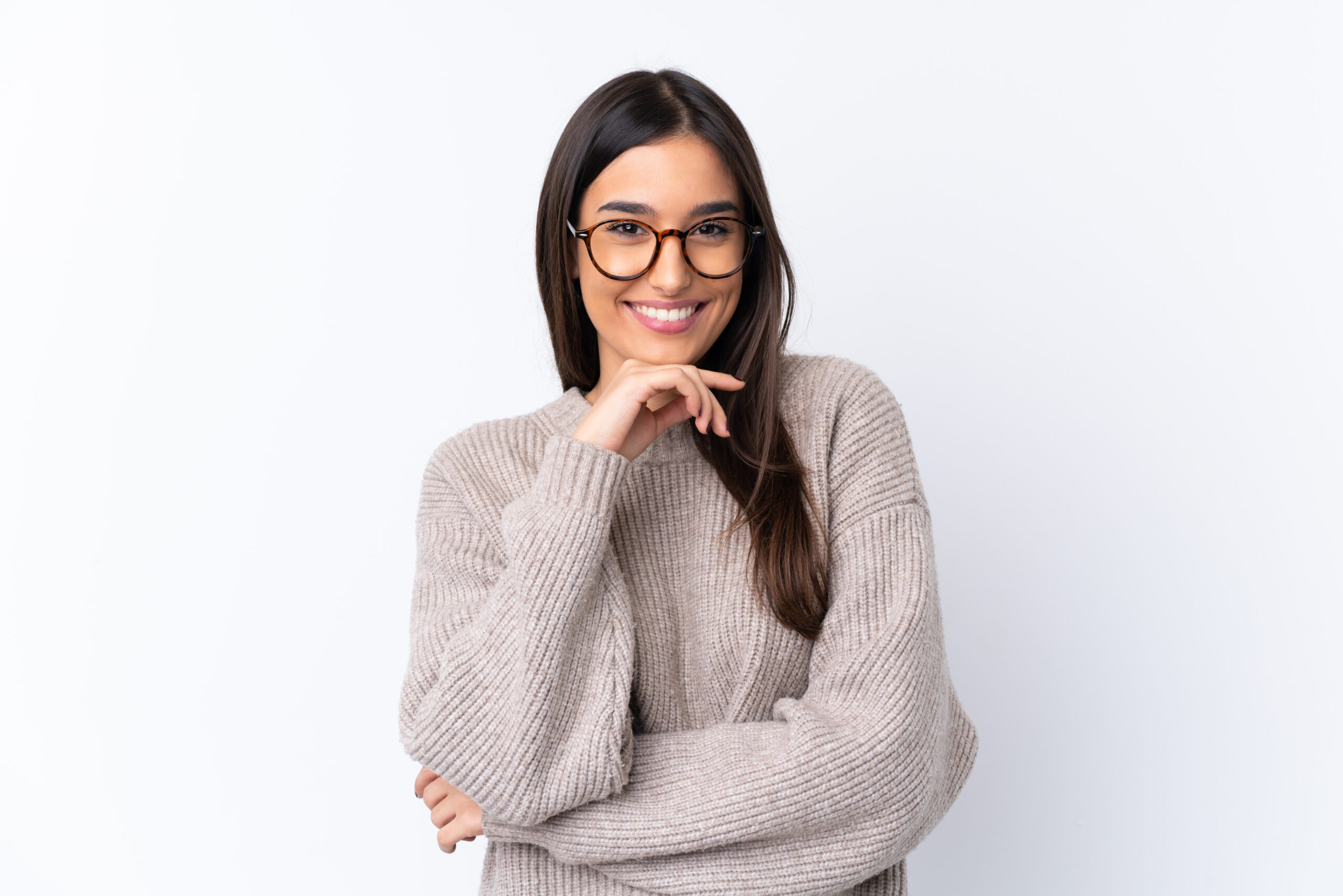 Smiling woman wearing glasses