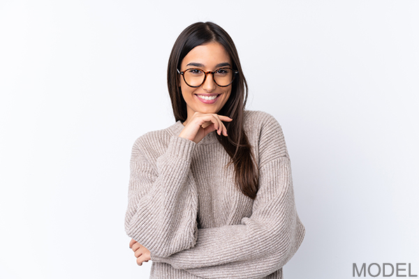 Smiling woman wearing glasses