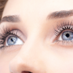 Close-up of woman's blue eyes